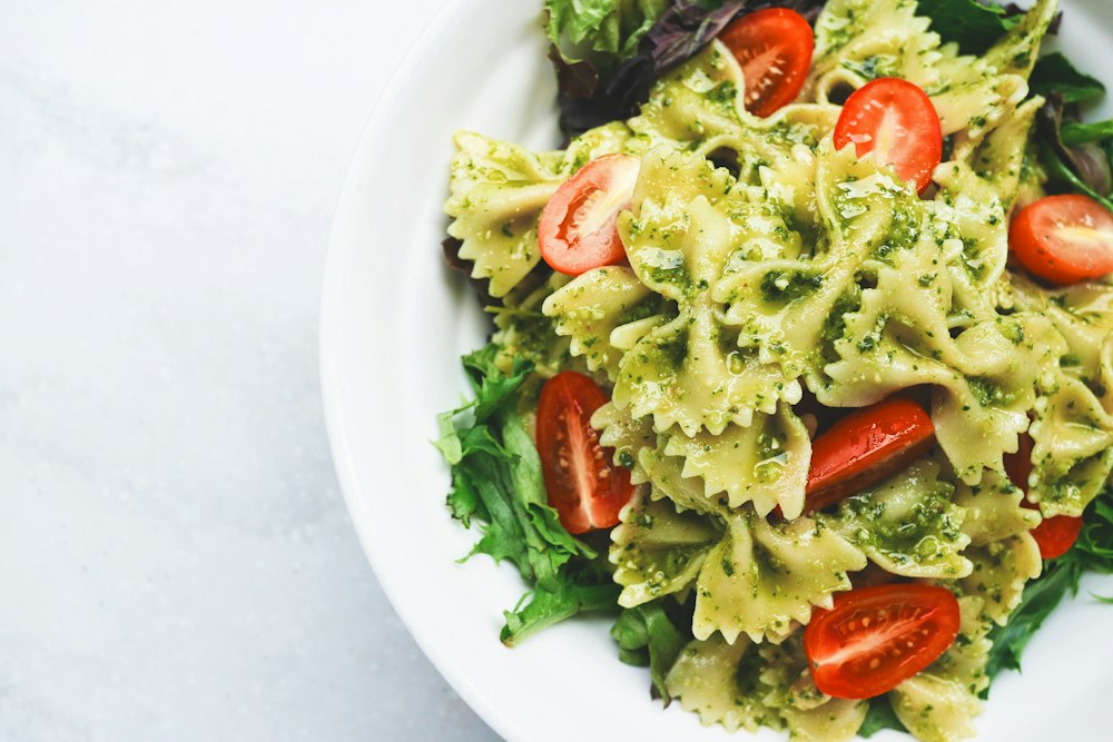 Pesto pasta with cherry tomatoes