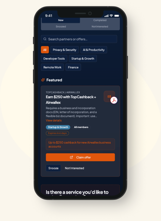 The KeenPerks app showing cashback offers from partner stores on a phone