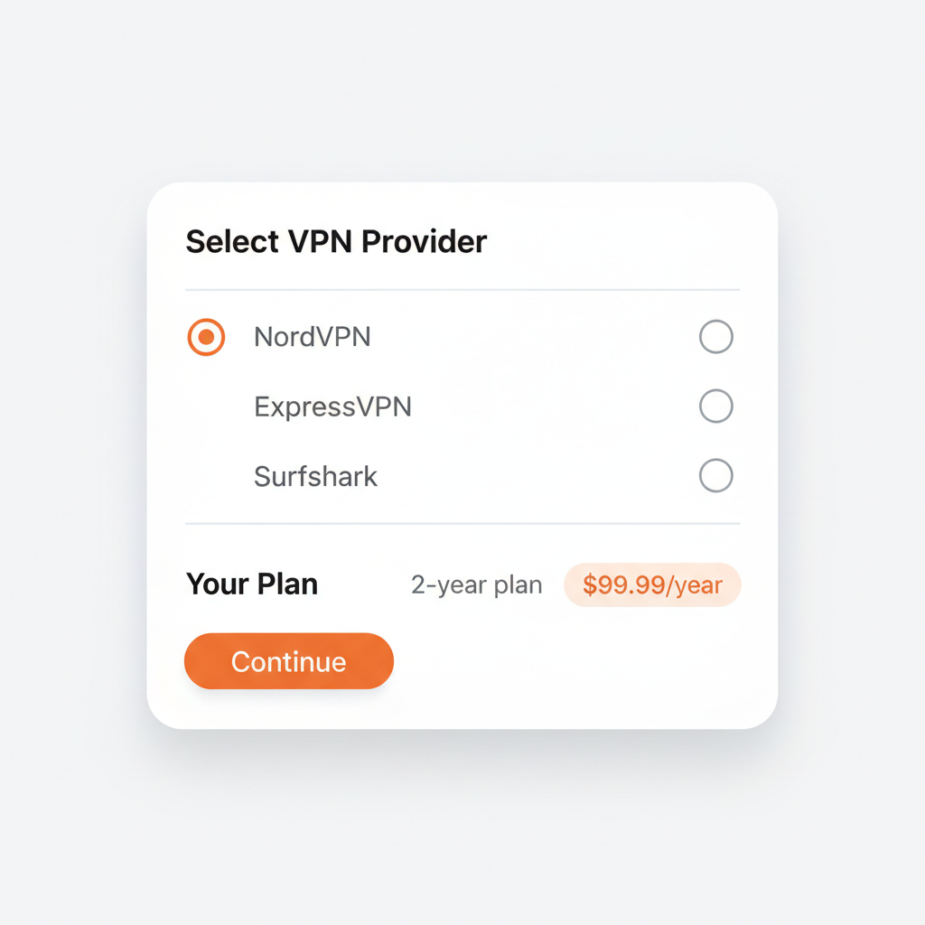 Selecting your current VPN provider and plan